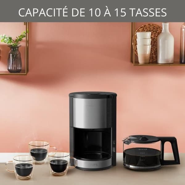 KRUPS KM321010 Pro Aroma Plus elektrisk filterkaffebryggare, 1,25 L eller 15 koppar, Kaffemaskin, svart och rostfritt stål