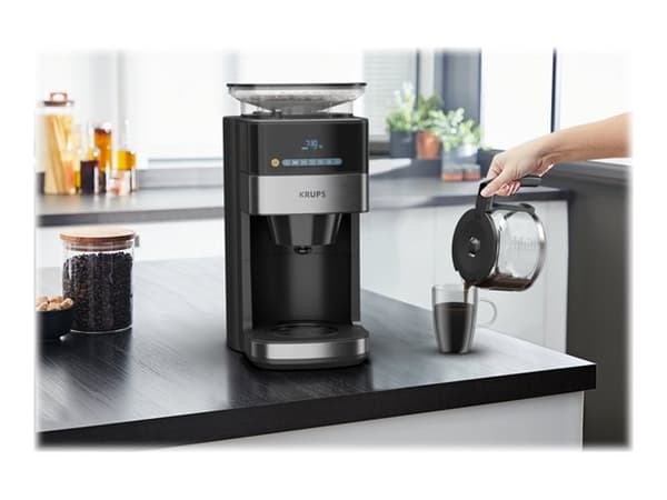Krups Aroma Partner KM832810, Suodatinkahvinkeitin, 1,25 L, Kahvipavut, Jauhettu kahvi, Sisäänrakennettu jauhin, 1000 W, Musta