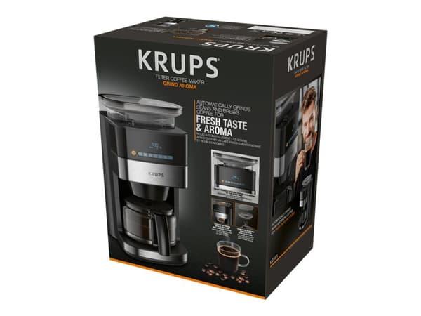 Krups Aroma Partner KM832810, Suodatinkahvinkeitin, 1,25 L, Kahvipavut, Jauhettu kahvi, Sisäänrakennettu jauhin, 1000 W, Musta