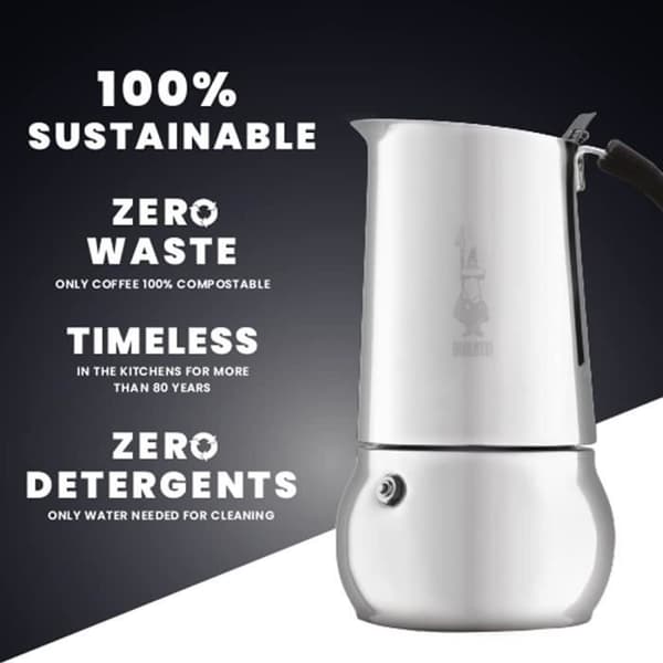 BIALETTI Kitty kaffebryggare i rostfritt stål - 6 koppar - Kompatibel med alla värmekällor och diskmaskin