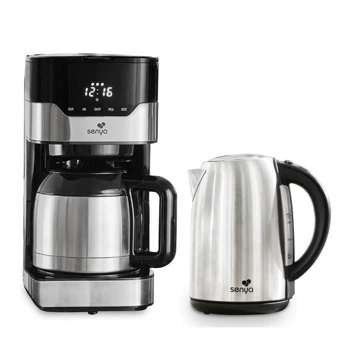 SENYA Frukostset - Isolerad kaffebryggare + sladdlös vattenkokare