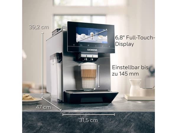 Siemens EQ900 TQ907D03 - Automatisk kaffemaskin med melkeskummer - 19 bar - rustfritt stål