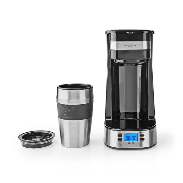 Nedis Kaffebryggare | Filtrera kaffe | 0.4 l | 1 Koppar | Slå på timern | Silver / Svart