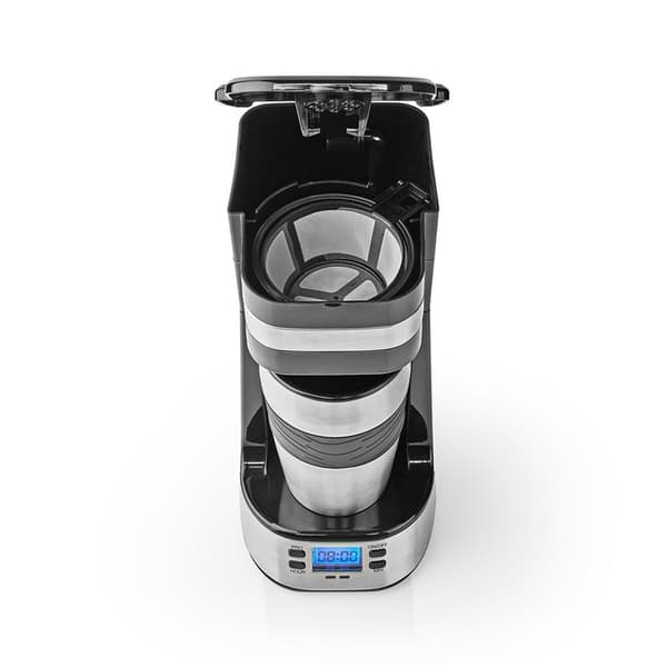 Nedis Kaffebryggare | Filtrera kaffe | 0.4 l | 1 Koppar | Slå på timern | Silver / Svart