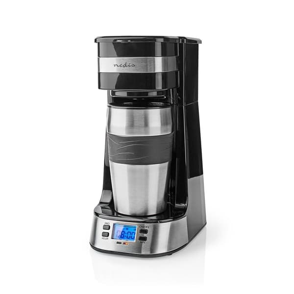 Nedis Kaffebryggare | Filtrera kaffe | 0.4 l | 1 Koppar | Slå på timern | Silver / Svart