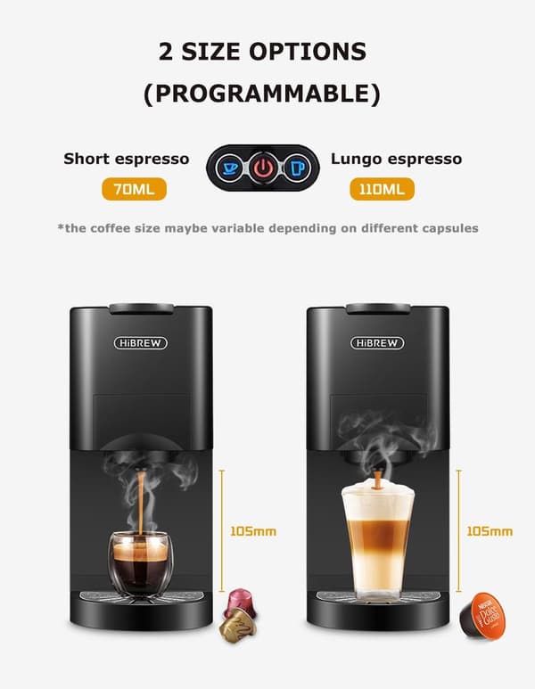 HiBREW Kaffemaskine 4i1 Multi-kapsel Espresso Dolce, Nespresso og flere.