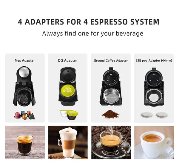 HiBREW Kaffemaskine 4i1 Multi-kapsel Espresso Dolce, Nespresso og flere.