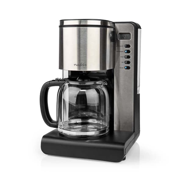 Nedis Kaffebryggare | Filtrera kaffe | 1.5 l | 12 Koppar | Varmhållningsfunktion | Slå på timern | LCD-skärm | Klock funktion | Aluminium / Svart