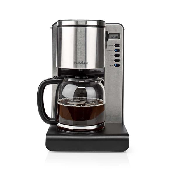 Nedis Kaffebryggare | Filtrera kaffe | 1.5 l | 12 Koppar | Varmhållningsfunktion | Slå på timern | LCD-skärm | Klock funktion | Aluminium / Svart