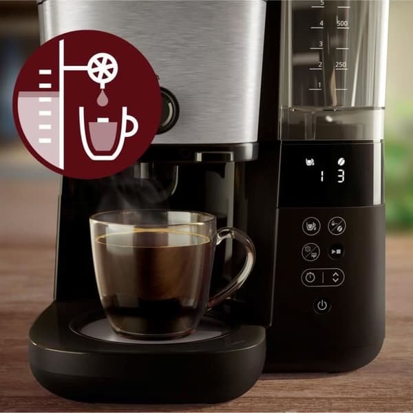 Filterkaffebryggare med integrerad kvarn - PHILIPS - HD7888/01 - Upp till 10 koppar - 1,25 L - Svart / Silver