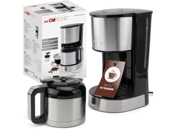 Clatronic KA 3805, Kaffebrygger (drypp), 1,2 l, Malt kaffe, 800 W, Sort, Rustfritt stål