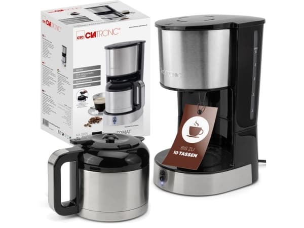 Clatronic KA 3805, Kaffebrygger (drypp), 1,2 l, Malt kaffe, 800 W, Sort, Rustfritt stål