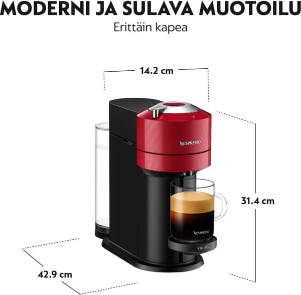 Krups Nespresso Vertuo Next -kapselikeitin, musta/punainen