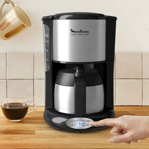 MOULINEX Subito isotermisk filterkaffebryggare, 0,9 L, Upp till 12 koppar, Programmerbar 24 timmar, Automatisk avstängning, Anti-dropp FT362811