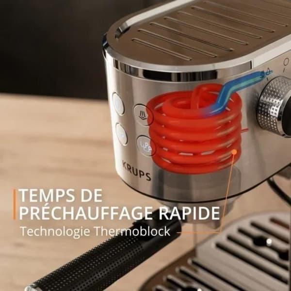 Espressokaffebryggare - KRUPS - XP444C10 - Inox - 2 koppar - Automatisk avstängning