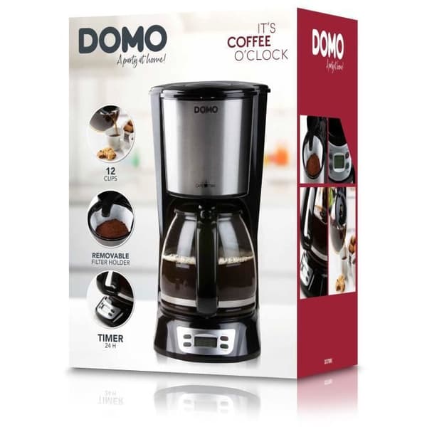 Filter kaffebryggare - DOMO - DO708K - 1000 W - 1,5 L - 12 koppar - LCD-skärm - 24 timmars timer - Svart och rostfritt stål