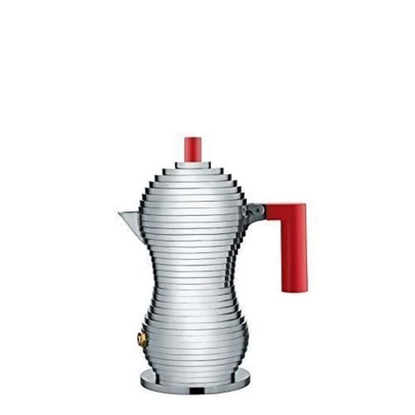 Alessi MDL02-1 RPulcina spishäll espresso 1 kopp kaffebryggare i aluminiumgjuthandtag och knopp i pa rött