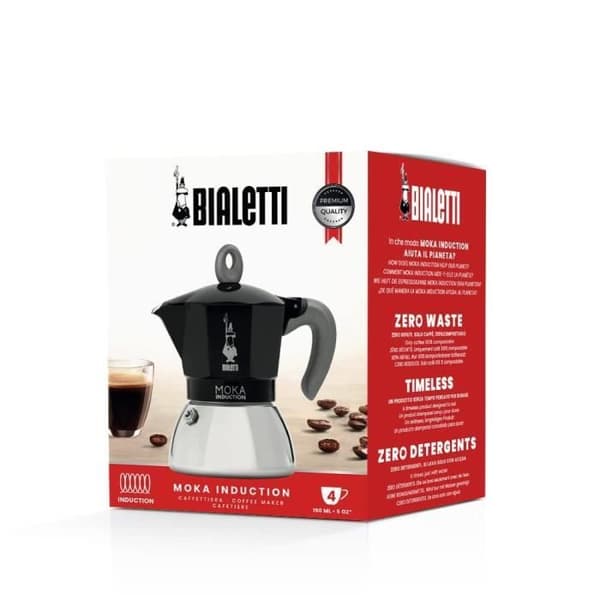 BIALETTI Induktion kaffebryggare Moka 4 koppar svart ny version