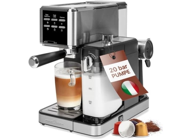 ProfiCook PC-ES-KA 1266, Espressomaskine, 1,5 L, Kaffekapsel, Malet kaffe, 1100 W, Rustfrit stål