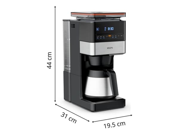 Krups Grind Aroma XL KT8428, Droppande kaffebryggare, Kaffebönor, Inbyggd kvarn, 1000 W, Svart, Rostfritt stål