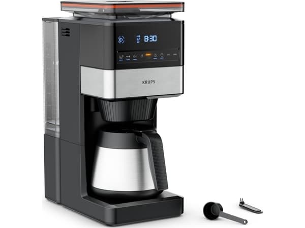 Krups Grind Aroma XL KT8428, Droppande kaffebryggare, Kaffebönor, Inbyggd kvarn, 1000 W, Svart, Rostfritt stål