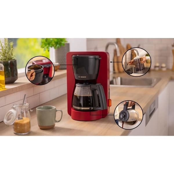Filterkaffebryggare - BOSCH - TKA3M134 MyMoment - Röd - glaskanna - Aroma Plus-funktion - hålls varm i upp till 60 min
