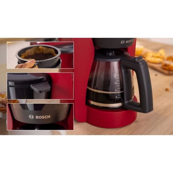 Filterkaffebryggare - BOSCH - TKA3M134 MyMoment - Röd - glaskanna - Aroma Plus-funktion - hålls varm i upp till 60 min