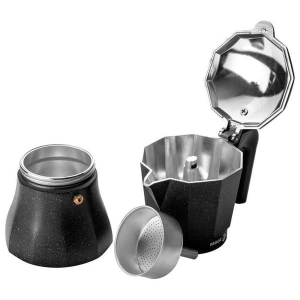 Italiensk Aluminium Espresso Kaffekanna, 9 Koppar Kaffe, Keramisk, Gas FAGOR Tiramisú Svart 00420