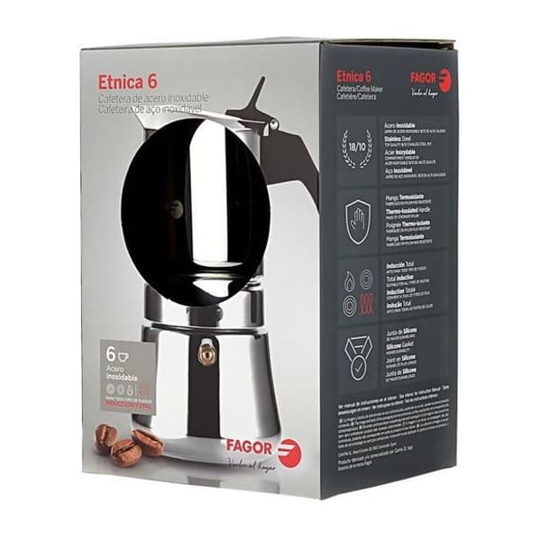 Expresso kaffebryggare - FAGOR - Etnica - Rostfritt stål - 4 koppar - Induktionskompatibel