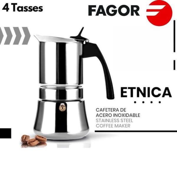 Expresso kaffebryggare - FAGOR - Etnica - Rostfritt stål - 4 koppar - Induktionskompatibel