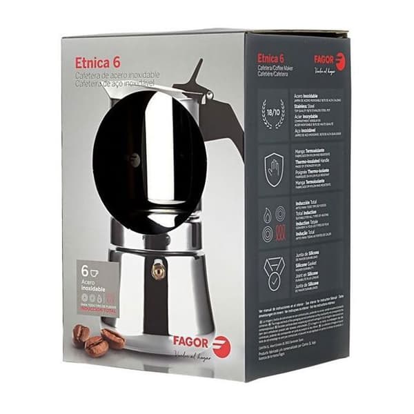 Expresso kaffebryggare - FAGOR - Etnica - Rostfritt stål - 6 koppar - Induktionskompatibel
