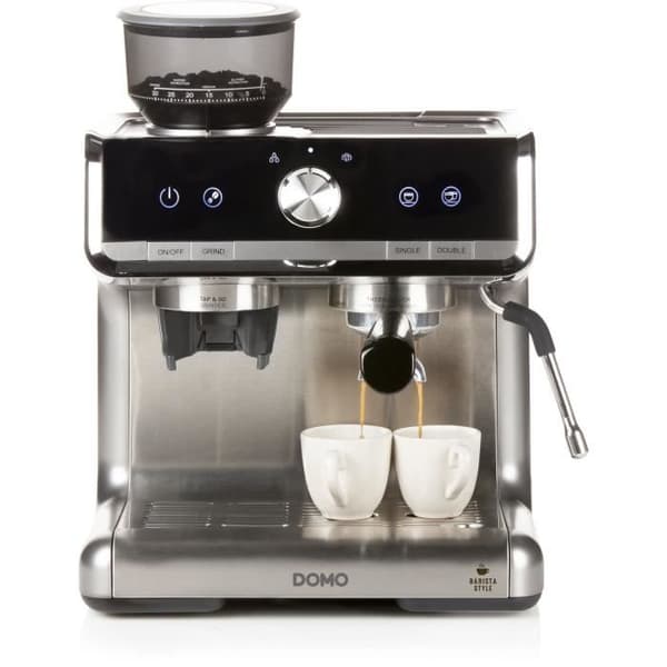 Semiprofessionell espressomaskin med kvarn - DOMO - DO720K - 1500 W - 15 bar - 1 eller 2 koppar - 30 inställningar