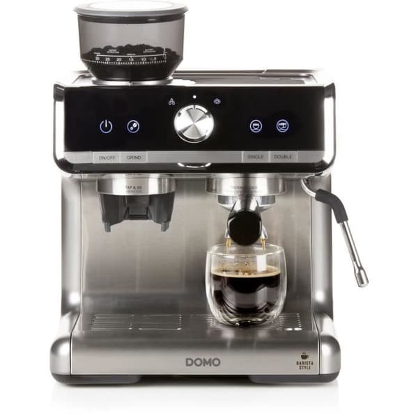 Semiprofessionell espressomaskin med kvarn - DOMO - DO720K - 1500 W - 15 bar - 1 eller 2 koppar - 30 inställningar