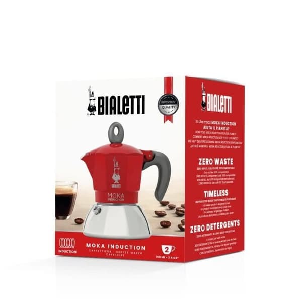 BIALETTI italiensk Moka induktion kaffebryggare 2 koppar - Röd