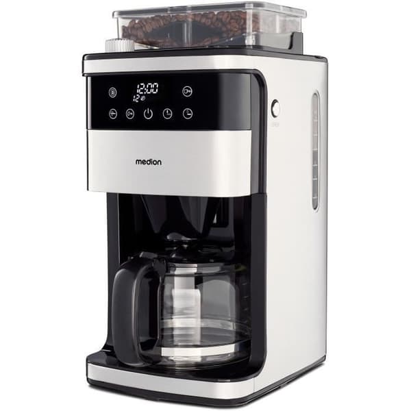 Digital Filter Kaffebryggare med kvarn - MEDION - 1000W - 1,5L - Silver