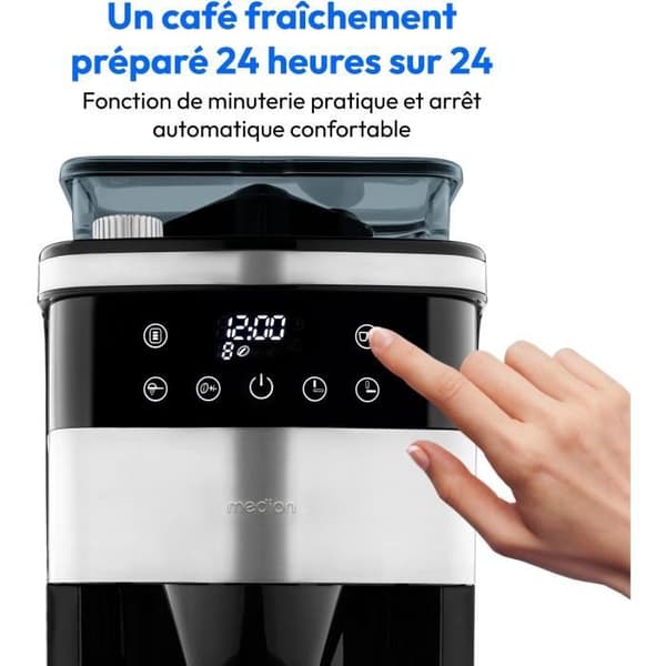 Digitalt isolerat filterkaffebryggare med kvarn - MEDION - 1000W - 1,0L - Silver
