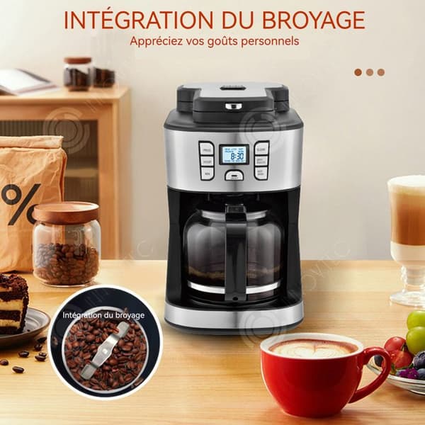 INN 1,8L kaffemaskin med malningsfunktion och digital display Flera lägen för bönor Kaffemalet kaffe med kaffebryggare