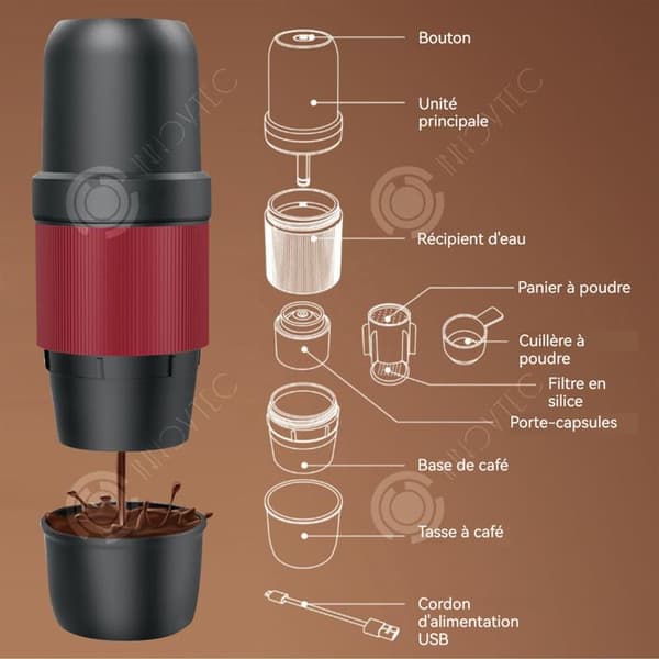 INN Bärbar mald kaffemaskin Kompatibel manuell kaffebryggare Liten professionell elektrisk resekaffebryggare för Campin