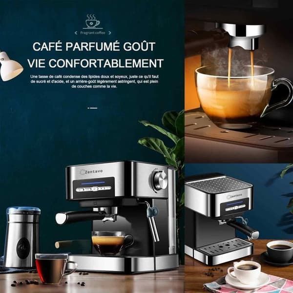 Zentavo Kaffemaskin 1,6L 64x53x33cm Elektrisk kaffebryggare Kaffebönkvarn Dubbel användning Portabilitetspulver Droppkaffebryggare