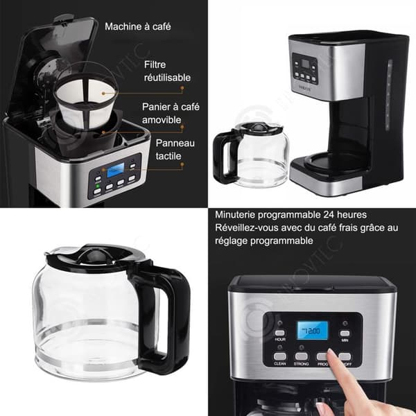 INN® kaffemaskin 1,5L 28x25x17cm elektrisk kaffebryggare 24h mötesläge håll varm droppkaffebryggare svart