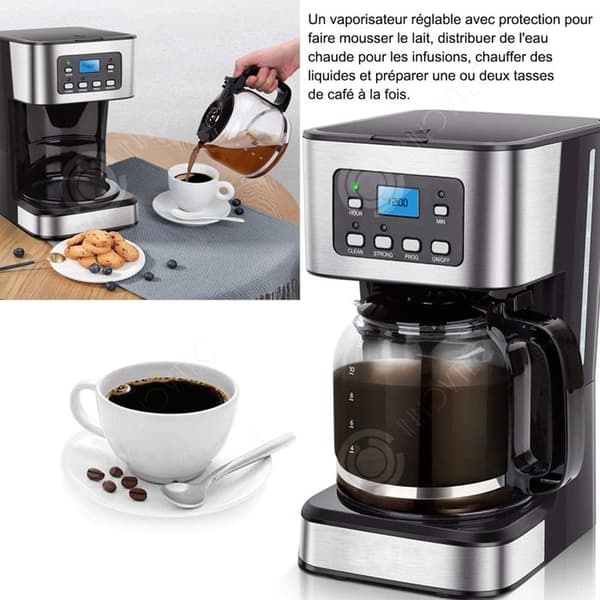 INN® kaffemaskin 1,5L 28x25x17cm elektrisk kaffebryggare 24h mötesläge håll varm droppkaffebryggare svart