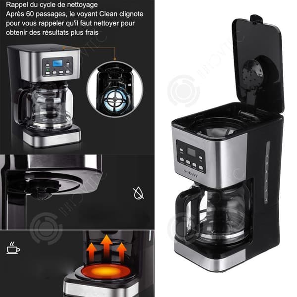 INN® kaffemaskin 1,5L 28x25x17cm elektrisk kaffebryggare 24h mötesläge håll varm droppkaffebryggare svart