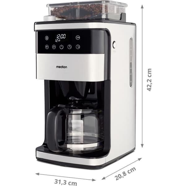 Digital Filter Kaffemaskin med Kvarn - MEDION - 1000W - 1,5L - Silver