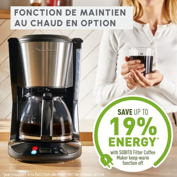 Snabbt, Programmabelt Moulinex filt kaffebryggare i rostfritt stål, Valfri varmhållningsfunktion, FG5S2DE0
