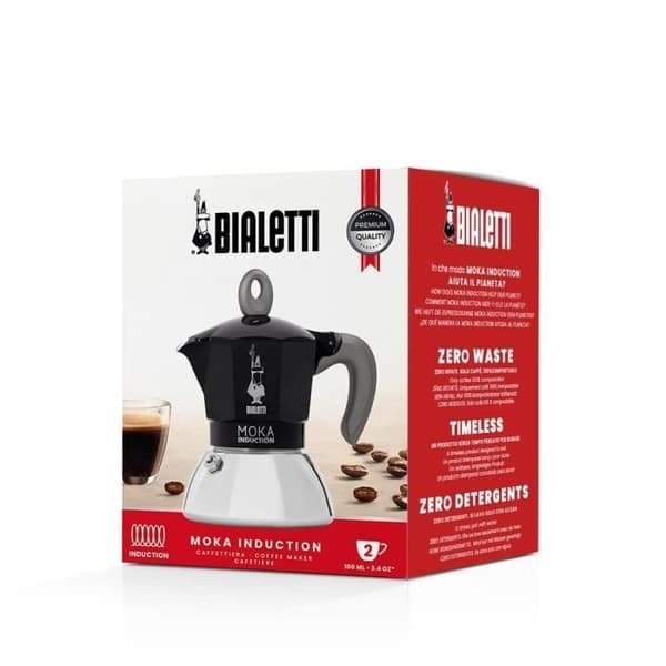 BIALETTI Induktion kaffebryggare Moka 2 koppar svart ny version