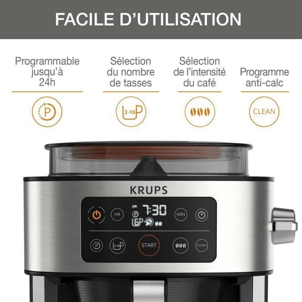 KRUPS KM760D10 Aroma Partner filterkaffebryggare - Lufttät behållare - Automatisk dosering - Upp till 15 koppar