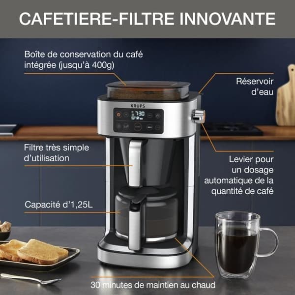 KRUPS KM760D10 Aroma Partner filterkaffebryggare - Lufttät behållare - Automatisk dosering - Upp till 15 koppar