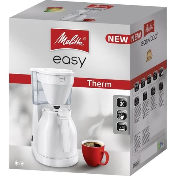 Melitta Easy Therm II 1023-05 Vit - Kaffebryggare - Termokanna med enhandskontroll, transparent vattentank