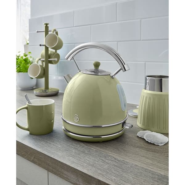 Retro Set Petit-Déjeuner Vattenkokare 1,8L Trådlös, Brödrost för 2 Stora Skivor SWAN STP7050GNEU 850W Grön 57966