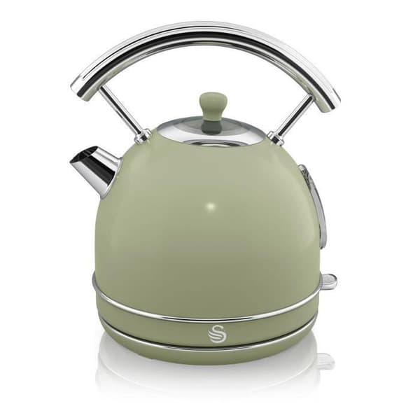 Retro frukostset - SWAN - 1,8L sladdlös vattenkokare, 2 stora skivor brödrost grön